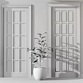 Light Blue And Dark Gray Swing Doors With Glass Solid Panels And Potted Plant