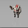 Pink Horned Fantasy Character In Heavy Armor Holding Futuristic Gun With Mechanical Details