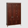 Elegant Solid Wood Three Door Wardrobe With Dark Brown Finish Carved Patterns And Metal Handles