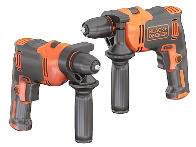 Black and Orange BLACK+DECKER Power Drills with Ergonomic Handle Design Set of Two 3d model