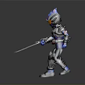 Detailed Futuristic Armored Character with Blue Red Gray Armor in Standing Pose