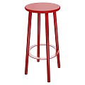 Red Metal Bar Stool With High Legs And Circular Footrest Design
