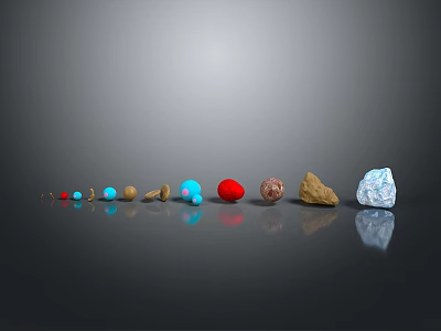 Wood And Stone Material Samples With Various Colors And Shapes Displayed In Row 3d model