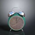 Vintage Green Alarm Clock With Silver Bells Round Dial And Dark Background Reflection