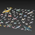 Different Types Of Colorful Model Airplanes Arranged Densely On Gray Background