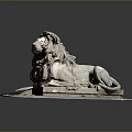 Reclining Stone Lion Statue with Intricate Details on Brick Base