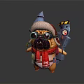 Cute Anthropomorphic Pug Character With Pointed Hat Red Scarf Goggles And Tool Backpack 3d model