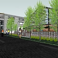 Commercial Landscape Design With Cherry Blossom Trees White Architecture And Outdoor Courtyard