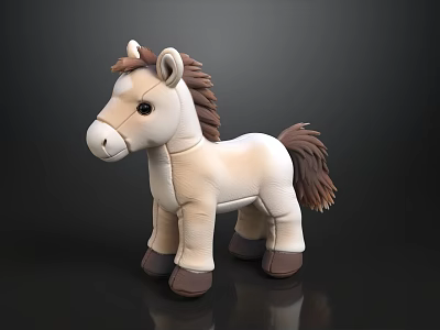 Cute Plush Toy Horse With Beige Body Brown Mane Tail And Dark Brown Hooves 3d model