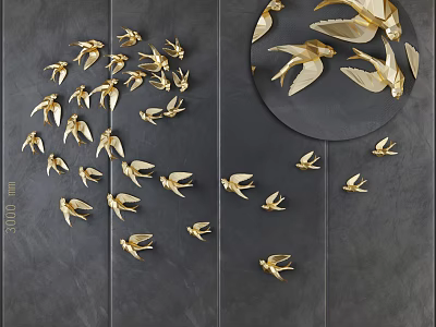 Golden Metal Swallow Animal Wall Decor For Modern Home Black Wall 3d model
