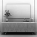 Modern TV Stand With Geometric Pattern White Black Design And Gold Legs With Decorative Vase