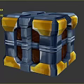 Stylish Blue And Yellow Geometric Block Box With Metallic Texture And Reflective Surface
