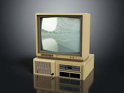 Vintage Retro Desktop Computer With CRT Monitor And Classic Beige Casing 3d model