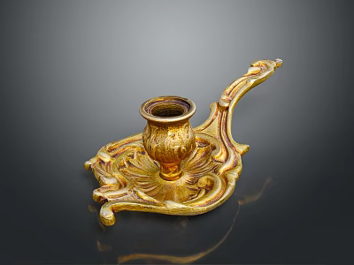 Artistic Golden Candlestick Sculpture Carving With Intricate Decorative Patterns Design 3d model