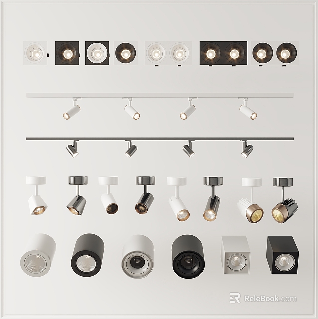 Different Styles of Downlights and Spotlights for Home Interior Lighting 3d model 