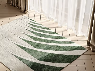 Square Rug With Green And White Stripes On Tile Floor 3d model