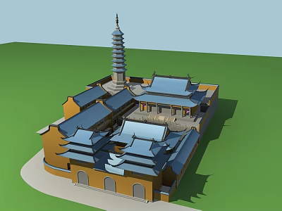 Ancient Chinese Architecture With Traditional Pagoda Overhanging Eaves And Tile Roofs Courtyard Design 3d model