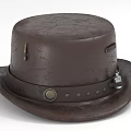 Brown Leather Vintage Style Top Hat With Decorative Buckle And Accents