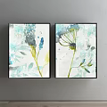 Two Green Leafy Plant Paintings With Black Frames For Home Wall Decor 3d model