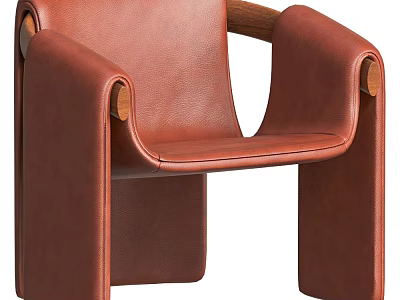 Brown Leather Leisure Chair With Modern Design And Wooden Armrests 3d model