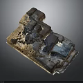 Wood And Stone Natural Textured Decorative Piece With Combined Colored Blocks