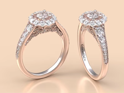 Rose Gold Diamond Rings With Halo And Side Stones 3d model Rose Gold Diamond Rings With Halo And Side Stones 3d model