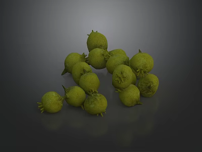 Green Plant Fruits With Small Bumpy Surface Clustered On Dark Background 3d model