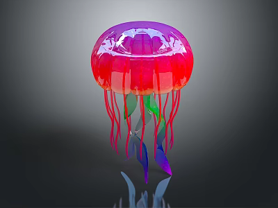 Shiny Vibrant Jellyfish With Colorful Iridescent Bell And Long Multi Colored Tentacles 3d model