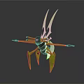 Green Creature With Black Body Red Eyes Long Legs And Elongated Wings