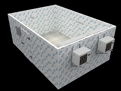 Insulated Storage Container With Blue Patterned Exterior And Two Side Air Conditioning Units 3d model