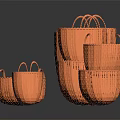 Orange Woven Storage Baskets with Multiple Sizes and Various Shapes for Household Use 3d model