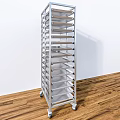 Silver Multi Tiered Metal Kitchen Rack With Wheels For Baking Trays Storage 3d model