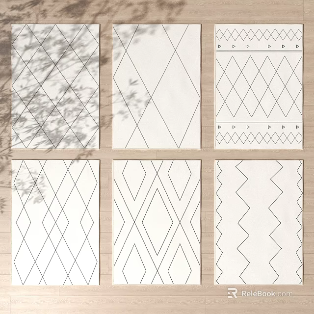 Square Rugs Featuring Diverse Geometric Patterns Like Diamond And Zigzag Designs 3d model