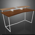 Modern Wooden Desk With Curved Desktop White Metal Frame And Two Shelves