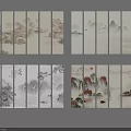 Traditional Chinese Ink Wash Landscape Paintings With Mountains Rivers Birds Boats Sun And Screen Panels