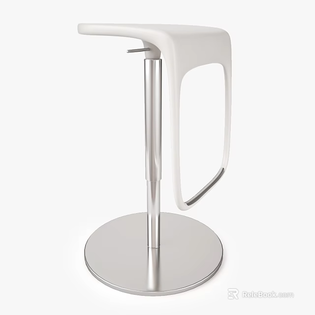 Modern White Bar Stool With Sleek Metal Frame And Round Base Design 3d model 