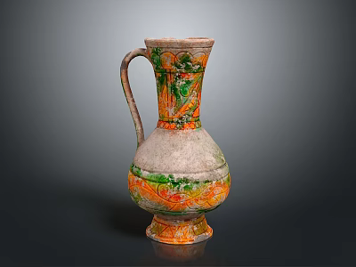 Decorative Ceramic Vase With Handle And Colorful Floral Patterns 3d model