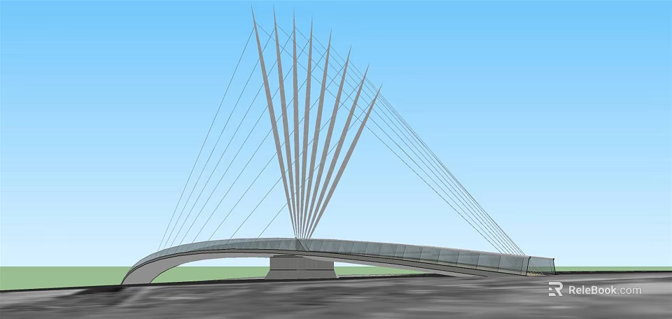 Modern Cable Stayed Bridge Design With Tall Spires And Steel Cables 3d model 