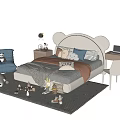 Mickey Ears Shaped Kids Bed With Soft Toys Blanket Study Desk Chair And Rug