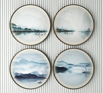 New Chinese Round Frame Painting Decorative Painting 3d model