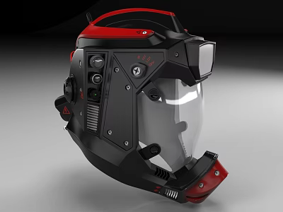 Red And Black Modern Protective Helmet With Face Shield And Control Panel 3d model