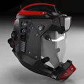Red And Black Modern Protective Helmet With Face Shield And Control Panel 3d model