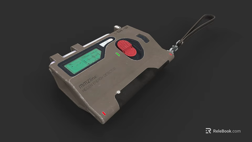 Handheld Electronic Device With Green Display Screen Red Button And Black Wrist Strap 3d model 