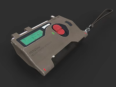 Handheld Electronic Device With Green Display Screen Red Button And Black Wrist Strap 3d model