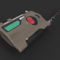 Handheld Electronic Device With Green Display Screen Red Button And Black Wrist Strap