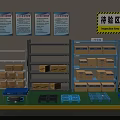 Warehouse Inspection Area With Shelves Boxes Pallets And Fire Extinguisher 3d model