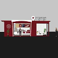 Red Container Building as Costa Coffee Shop with Large Windows White Canopy and Green Plant