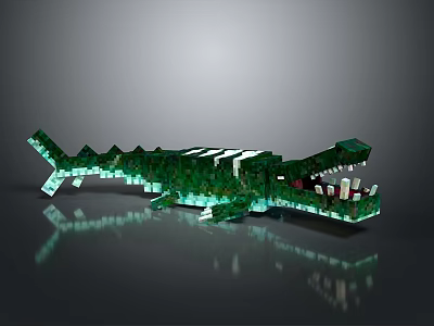 Green and White Building Blocks Crocodile Model Constructed with Detailed Design 3d model