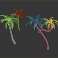 3D Rendered Palm Trees With Pink Trunks And Green Leaves On Gray Background