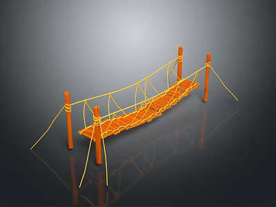 Orange Rope Bridge Model With Support Posts And Intertwined Ropes Design 3d model